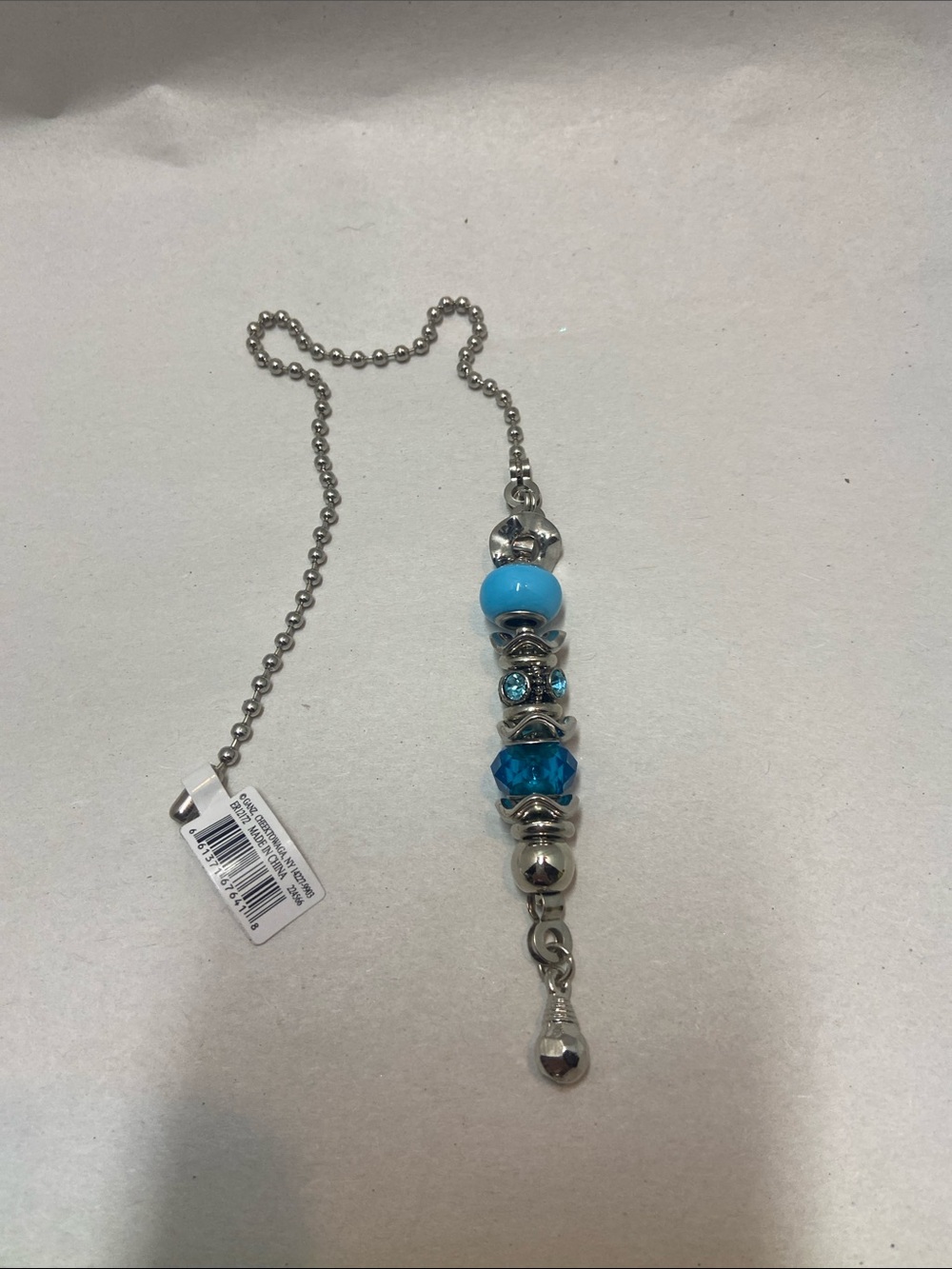 Silver-Tone Blue Crystal Bead Pendant Fan or Light Pull from Ganz